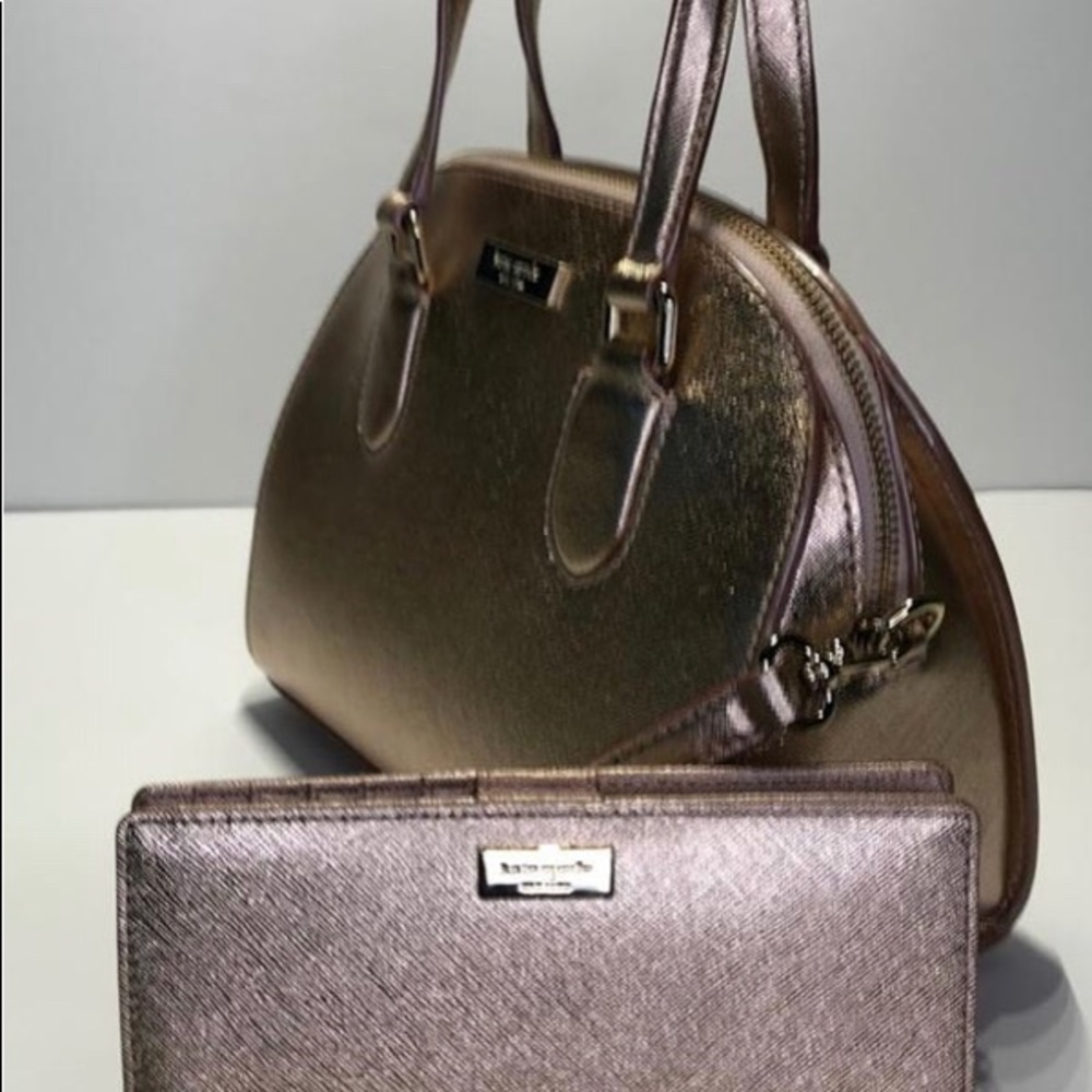 NWT Kate Spade Mini Reilly Laurel Way Rose Gold Satchel + Wallet Set - Picture 5 of 9